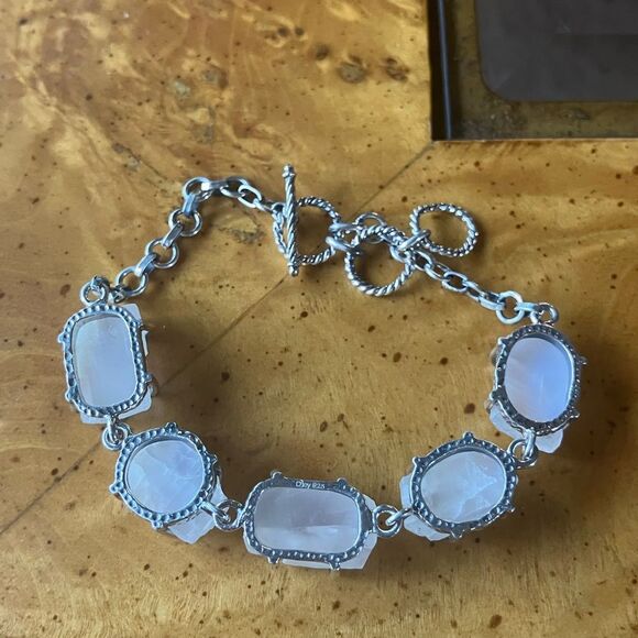 Natural Rainbow Moonstone Sterling Silver Toggle Bracelet - Picture 4 of 7